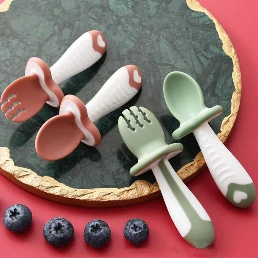 Baby Food Feeder - Bebek Kaşık Çatal Silikon çocuk sofra