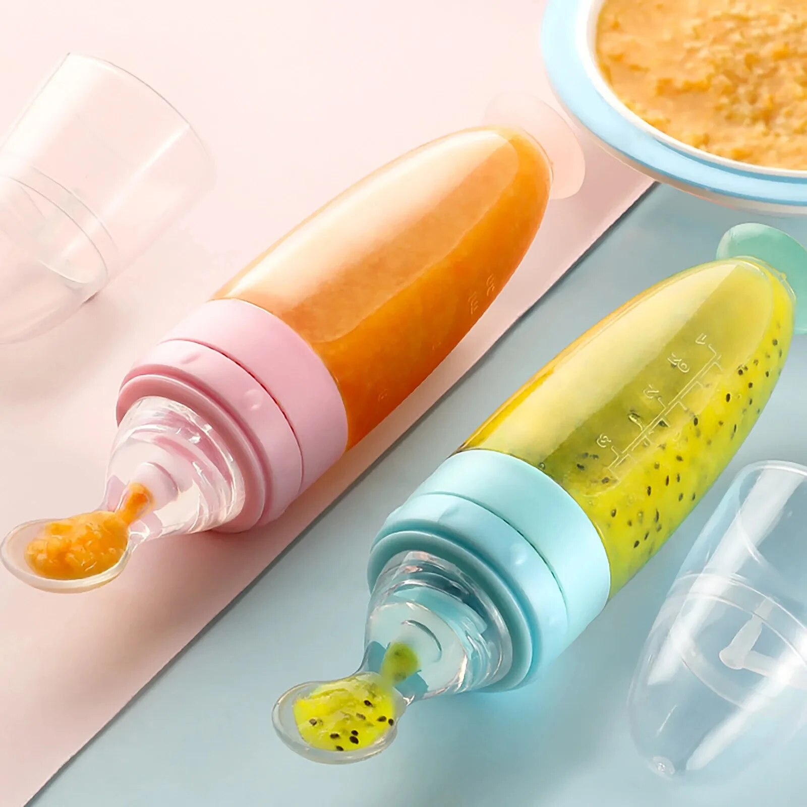 Baby Food Feeder - Depresinlenebilir Silikon Şişe Besleme Güvenli Bebek